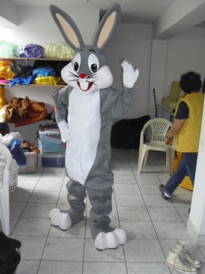 gray bunny costumed character
