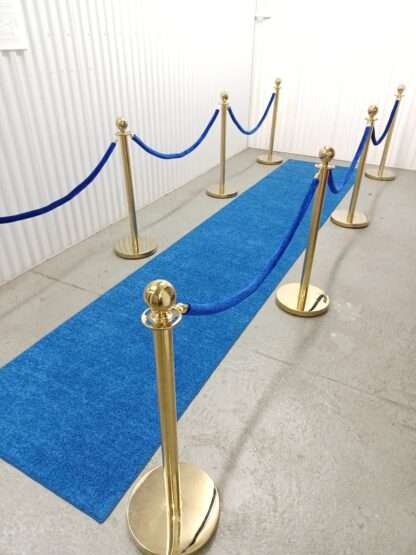 Blue step and repeat carpet runner with stanchions