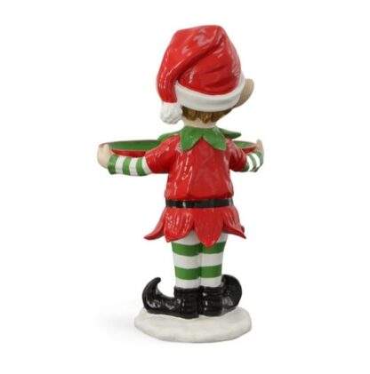 40-in tall elf statue with serving tray rear view